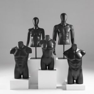 Matte Black Half-Length Male Mannequin - Women’s Store Window Stand