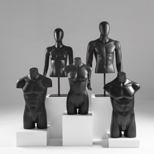 Matte Black Half-Length Male Mannequin - Women’s Store Window Stand