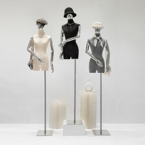 O1CN016irfxg1oWlMrO9nbi_2213992875233-0-cib.310x310.jpg Korean Suede Female Mannequin - Half-Length Women’s Store Stand (With Electroplated Hands)