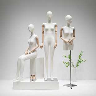 Fabric-Wrapped Female Mannequin - Clothing Store Window Stand (With Hand Pendant)