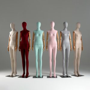 Colorful Cloth-Wrapped Female Mannequin - Women’s Store Window Stand (With Solid Wood Hands)