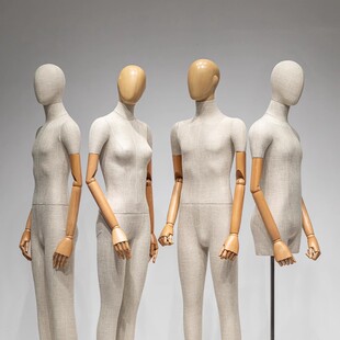 O1CN01FpbgVW1nFX7HpKK4d_2212945495060-0-cib.310x310.jpg High-End Bamboo Hemp Female Mannequin (Wood-Grain Head) - Half-Length Women’s Store Window Rack