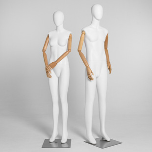 Matte White Female Mannequin (With Mechanical Arm) - Couple-Style Clothing Store Window Stand (Men’s Clothing)