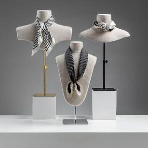 Bamboo-Jointed Linen Display Stand - Clothing Store Scarf & Jewelry Cabinet