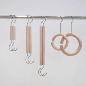 Solid Wood S-Hook Scarf Rack - Extended Beech Ring Hanger (Jeans/Bags)