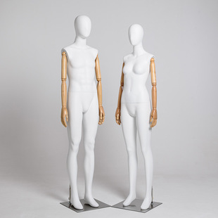 Matte White Couple Mannequin - Women’s Store Window Stand (With Solid Wood Hands)