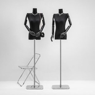 Black Flat-Shoulder Female Mannequin - Women’s Store Platform Stand (Right-Angle Shoulder)