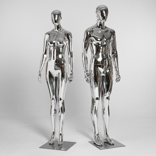 Electroplated Silver Couple Mannequin - Men’s & Women’s Store Window Stand